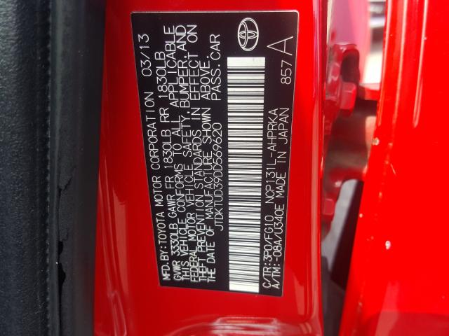 2013 TOYOTA YARIS JTDKTUD39DD569620