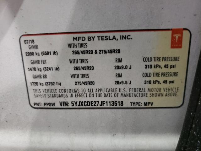 2018 TESLA MODEL X 5YJXCDE27JF113518