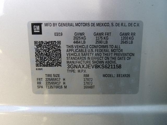 2019 CHEVROLET EQUINOX LT 3GNAXJEV8KS621158