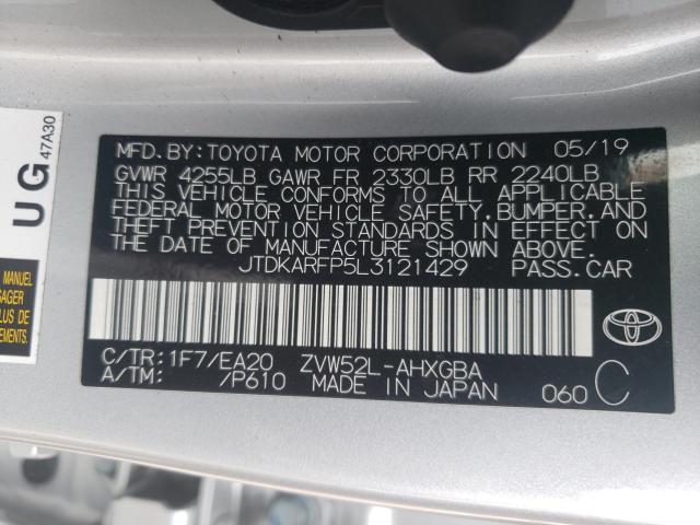 2020 TOYOTA PRIUS PRIM JTDKARFP5L3121429