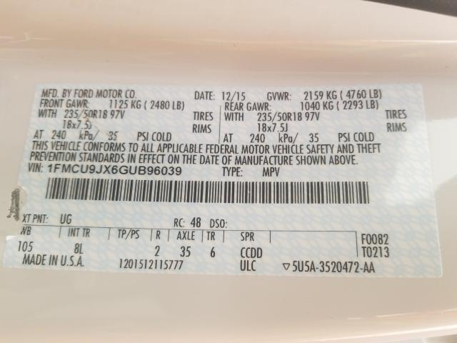 2016 FORD ESCAPE TIT - 1FMCU9JX6GUB96039
