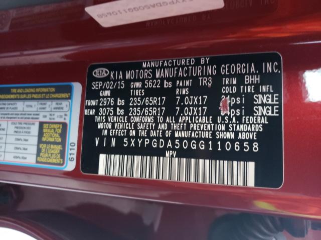 2016 KIA SORENTO LX 5XYPGDA50GG110658
