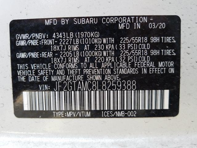 2020 SUBARU CROSSTREK JF2GTAMC8L8259388