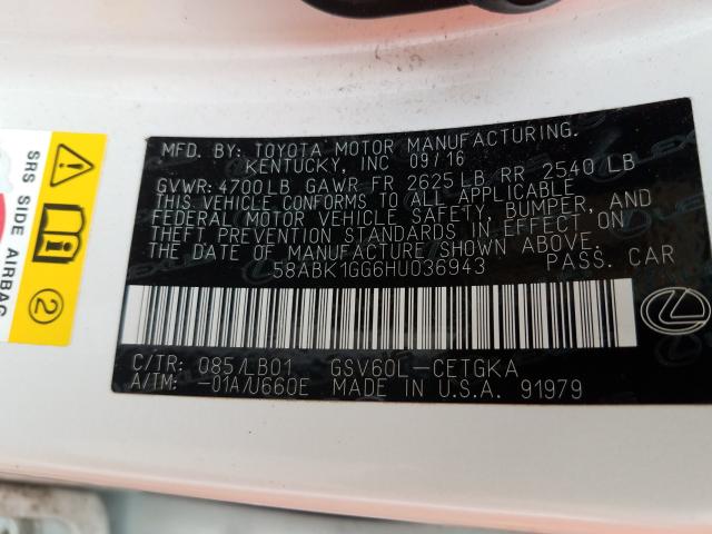 2017 LEXUS ES 350 58ABK1GG6HU036943