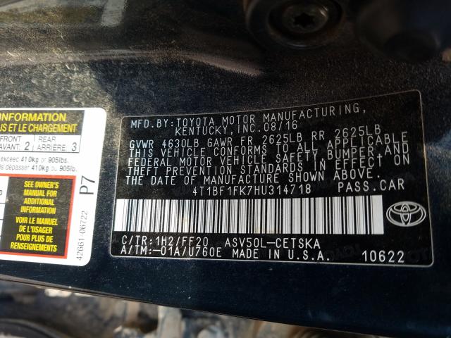 2017 TOYOTA CAMRY 4T1BF1FK7HU314718