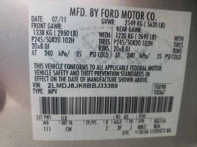 2011 LINCOLN MKX 2LMDJ8JK6BBJ33389