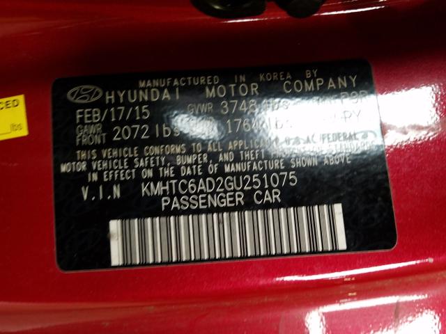 2016 HYUNDAI VELOSTER KMHTC6AD2GU251075