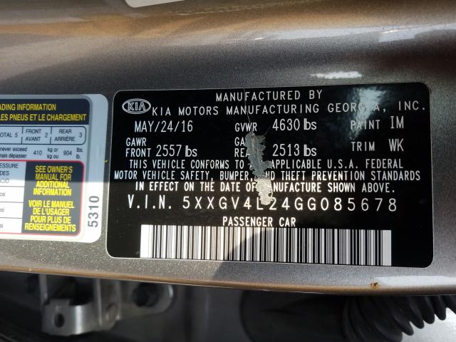 2016 KIA OPTIMA 5XXGV4L24GG085678