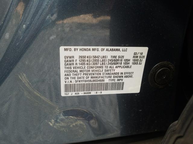 2018 HONDA PILOT EXL 5FNYF6H59JB034686