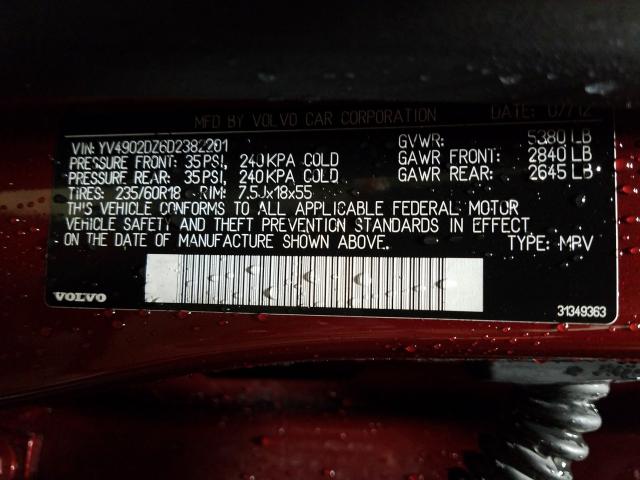 2013 VOLVO XC60 T6 YV4902DZ6D2382201