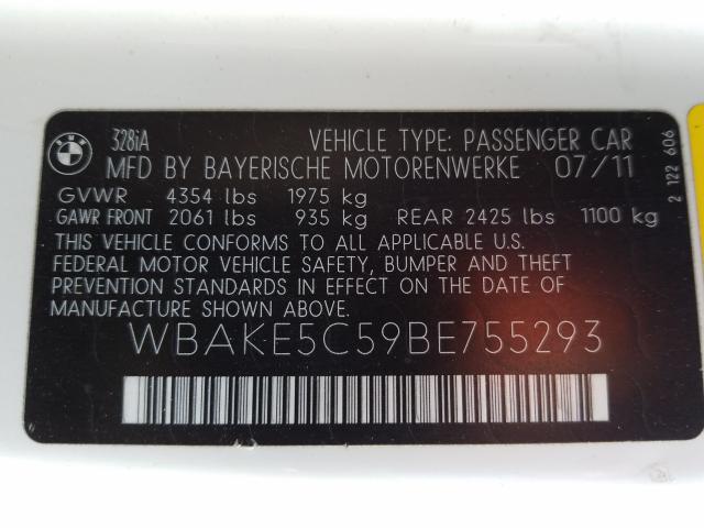2011 BMW 328 I SULE WBAKE5C59BE755293