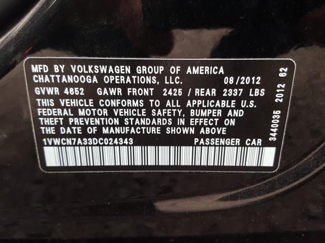 2013 VOLKSWAGEN PASSAT SEL 1VWCN7A33DC024343