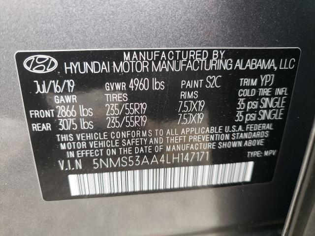 2020 HYUNDAI SANTA FE 5NMS53AA4LH147171