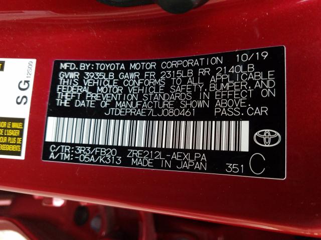 2020 TOYOTA COROLLA LE JTDEPRAE7LJ080461