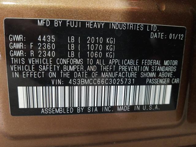 2012 SUBARU LEGACY 2.5 4S3BMCC66C3025731