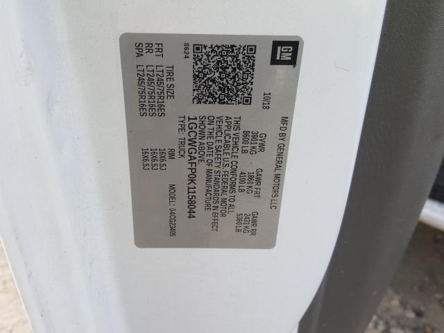 2019 CHEVROLET EXPRESS G2 1GCWGAFP0K1158044