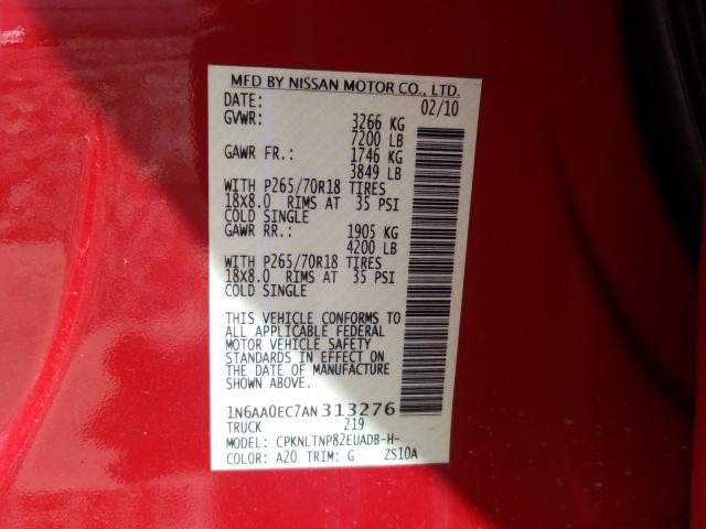 2010 NISSAN TITAN XE 1N6AA0EC7AN313276