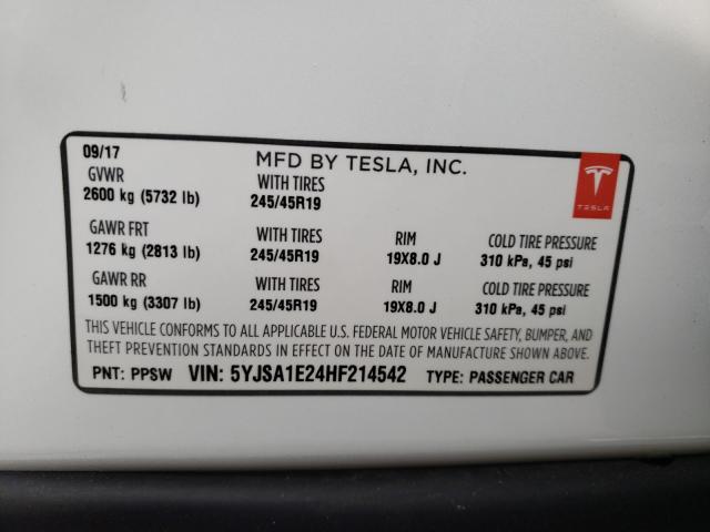 2017 TESLA MODEL S 5YJSA1E24HF214542