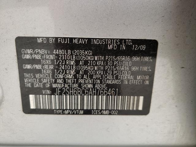 2010 SUBARU FORESTER JF2SH6BC6AH766461