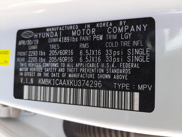 2019 HYUNDAI KONA SE KM8K1CAAXKU374296