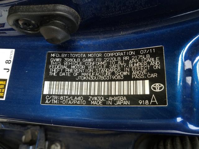 2011 TOYOTA PRIUS JTDKN3DU7B0319083