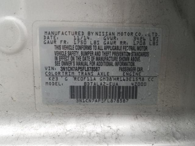 2015 NISSAN VERSA S 3N1CN7AP5FL878587
