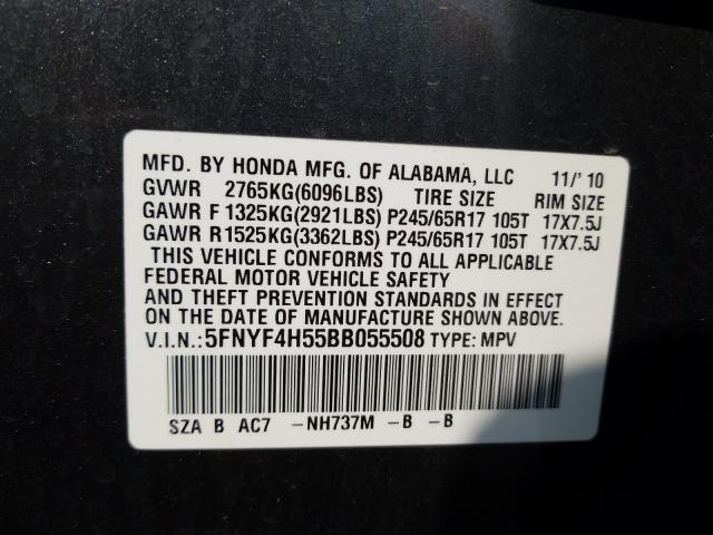 2011 HONDA PILOT EXL 5FNYF4H55BB055508