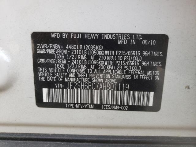 2010 SUBARU FORESTER X JF2SH6BC7AH801119