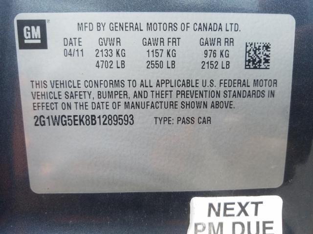 2011 CHEVROLET IMPALA LT 2G1WG5EK8B1289593