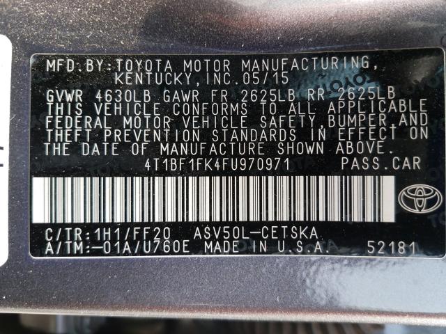2015 TOYOTA CAMRY LE 4T1BF1FK4FU970971