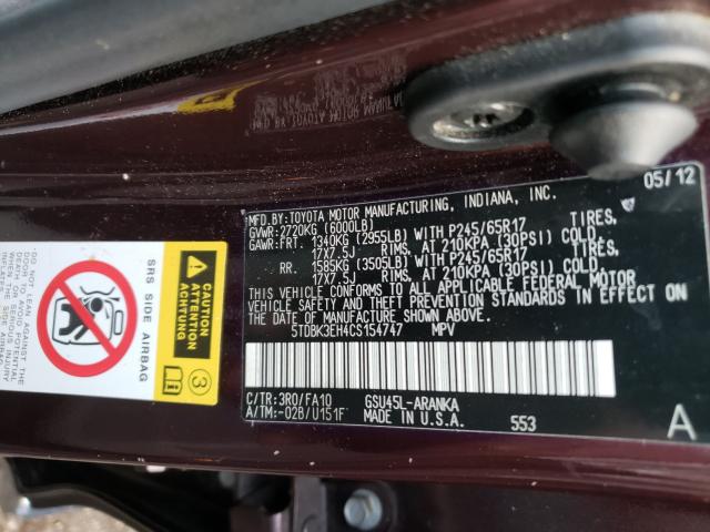 2012 TOYOTA HIGHLANDER 5TDBK3EH4CS154747
