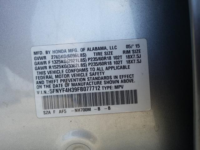 2015 HONDA PILOT SE 5FNYF4H39FB077712