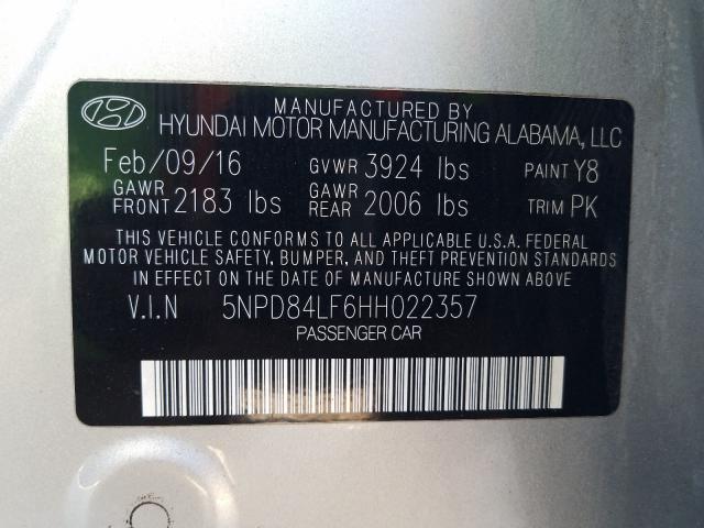 2017 HYUNDAI ELANTRA 5NPD84LF6HH022357