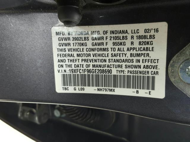 2016 HONDA CIVIC TOUR 19XFC1F96GE208690