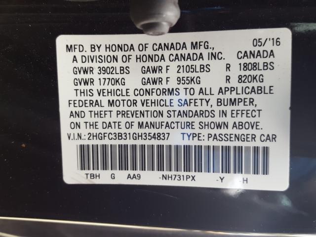 2016 HONDA CIVIC EX 2HGFC3B31GH354837