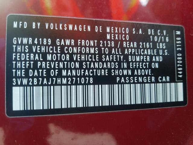 2017 VOLKSWAGEN JETTA S 3VW2B7AJ7HM271078