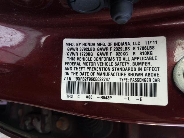 2012 HONDA CIVIC EXL 19XFB2F96CE022747