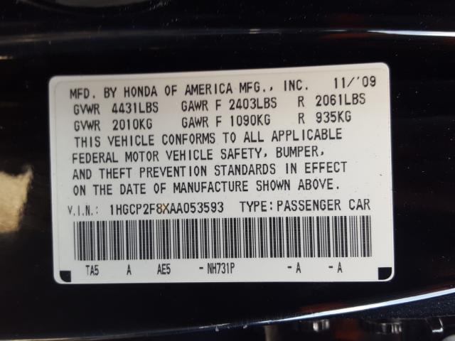 2010 HONDA ACCORD EXL 1HGCP2F8XAA053593