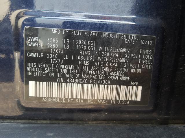 2014 SUBARU OUTBACK 4S4BRCKC1E3247309