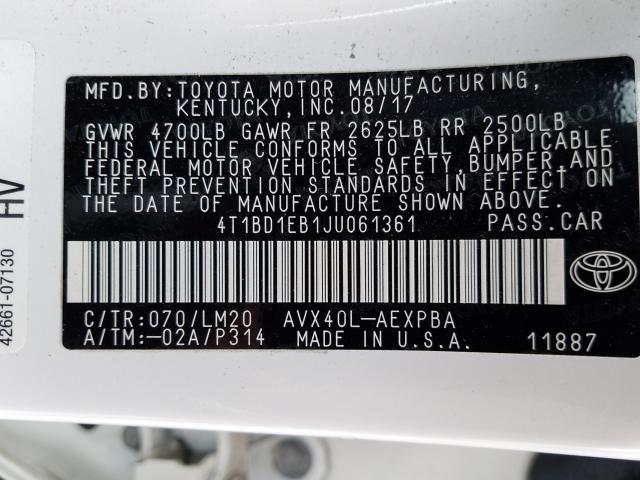 2018 TOYOTA AVALON HYB 4T1BD1EB1JU061361