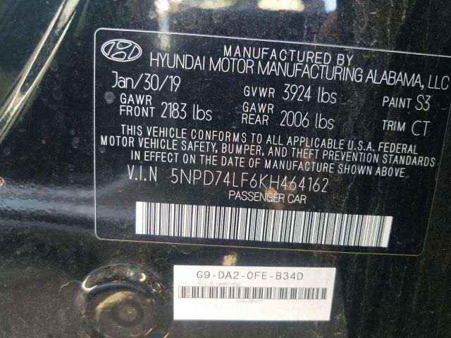 2019 HYUNDAI ELANTRA SE 5NPD74LF6KH464162