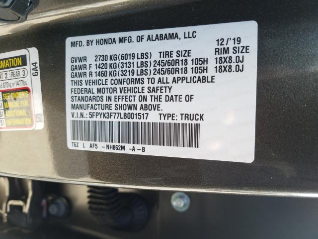 2020 HONDA RIDGELINE 5FPYK3F77LB001517
