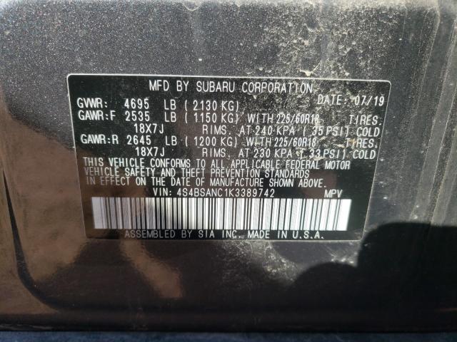 2019 SUBARU OUTBACK 2. 4S4BSANC1K3389742