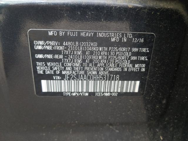2017 SUBARU FORESTER 2 JF2SJAAC0HH531718