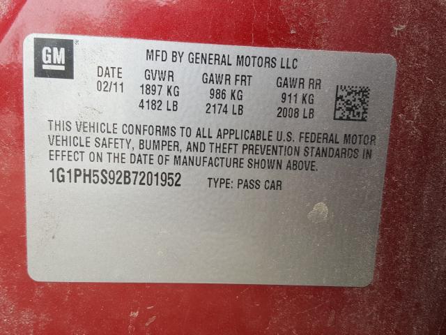 2011 CHEVROLET CRUZE LTZ 1G1PH5S92B7201952