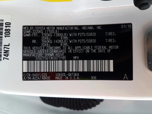2019 TOYOTA SEQUOIA SR 5TDZY5G13KS073195
