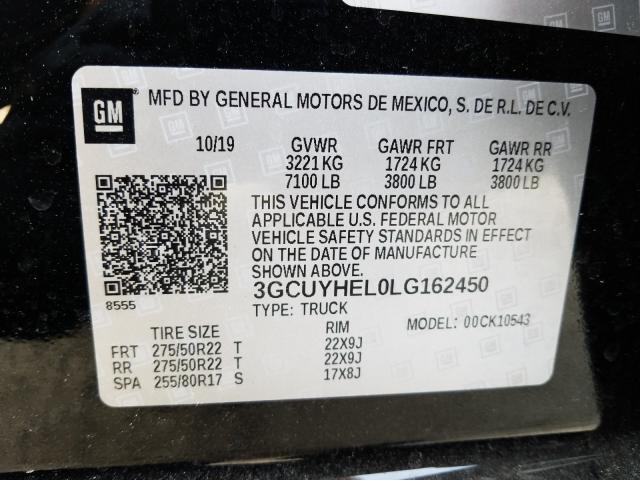 2020 CHEVROLET SILVERADO 3GCUYHEL0LG162450