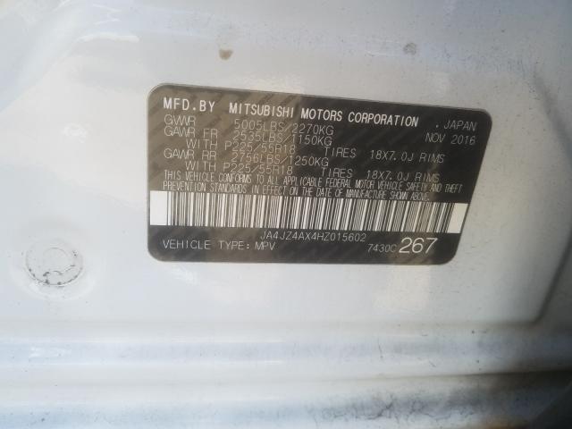 2017 MITSUBISHI OUTLANDER JA4JZ4AX4HZ015602