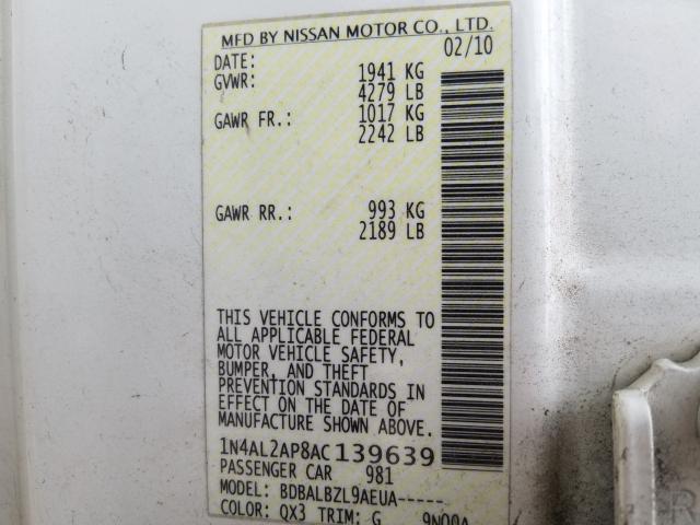 2010 NISSAN ALTIMA BAS 1N4AL2AP8AC139639