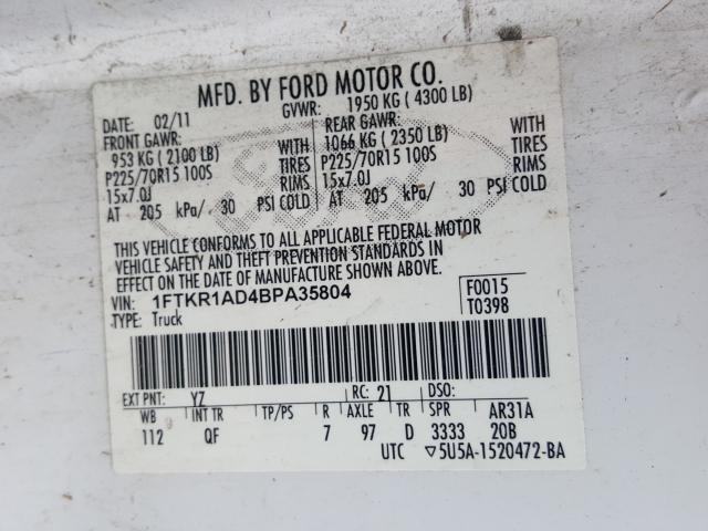 2011 FORD RANGER 1FTKR1AD4BPA35804